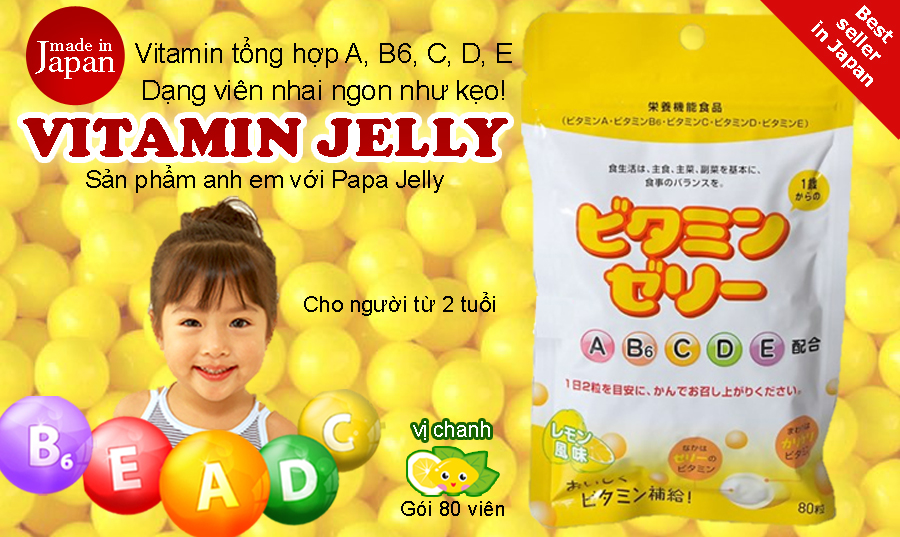 Vitamin tổng hợp A, B6, C, D, E Dạng viên nhai ngon như kẹo - Vitamin Jelly Nhật Bản