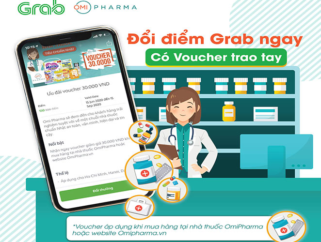 Ưu đãi đổi điểm GrabRewards, nhận voucher mua sắm tại Omi Pharma